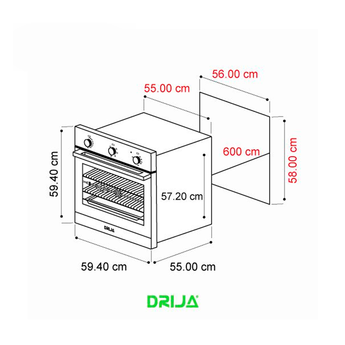 Horno empotrable 24" a gas Europa 60 Drija color negro 110v
