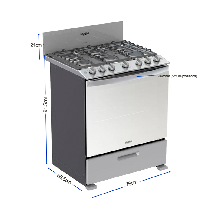 Estufa de 30" a Gas LWFR3400D WHIRLPOOL acero inoxidable