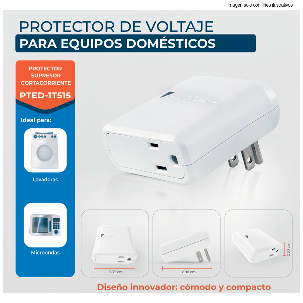 Protector de voltaje SPC-PTED-1T515 Avtek, para equipos domésticos. Hasta 1800 VA- 15 AMP, 120 VAC / 60HZ, 115 Joules