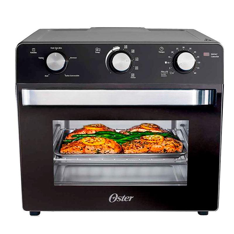 OSTER TOSTA HORNO FREIDOR EOSTTSSTTVMAF1 TECNOLOGIA DE TURBO CONVEEION RAPIDA CIRCULACION DE AIRE 22 LITROS 5 FUNCIONES PRE PROGRAMADAS PARA FREIR CON AIRE HORNERAR POR CONVECCIÓN ASAR Y TOSTAR