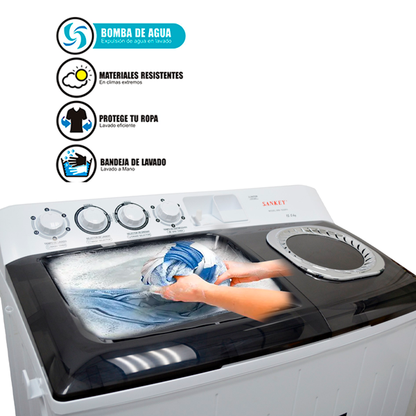 Lavadora 15kg semiautomática WM-1520PH doble tina Sankey