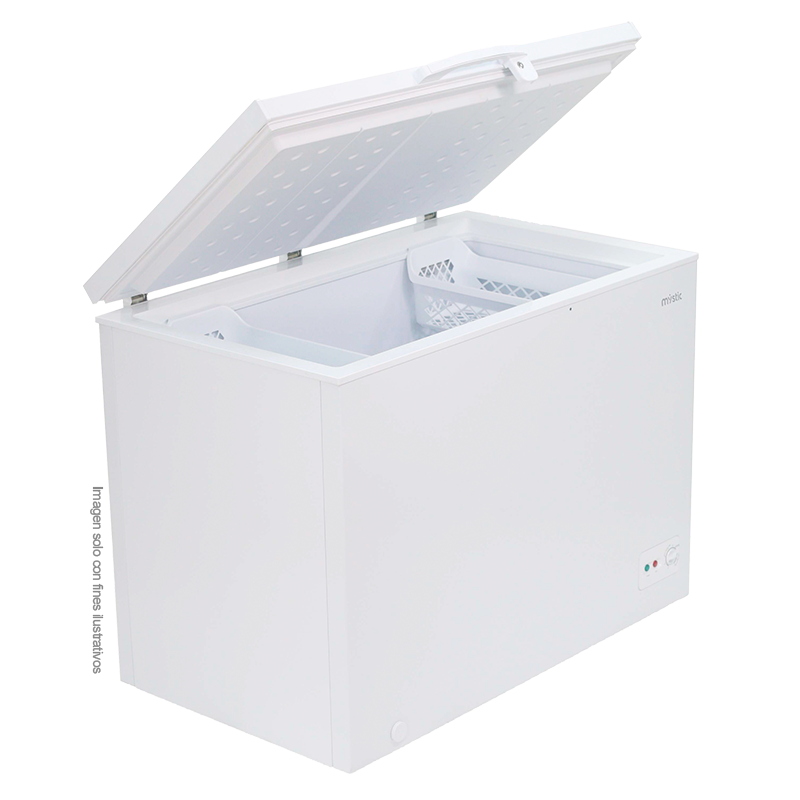 Congelador horizontal 10.1pc MY-FZ300L Mystic, puerta acabado acero inoxidable blanco, enfriamiento rápido, cerradura con llave