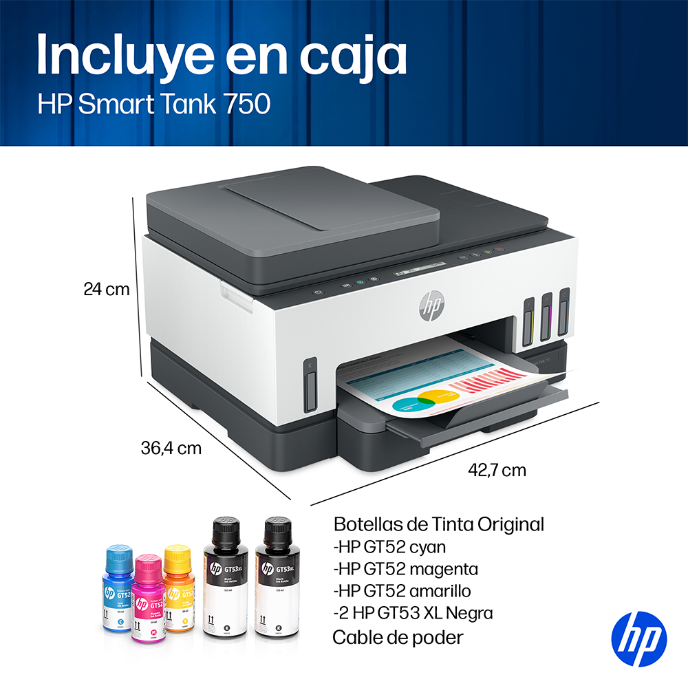 Impresora Multifuncional HP Smart Tank 750 Wi-Fi, Bluetooth