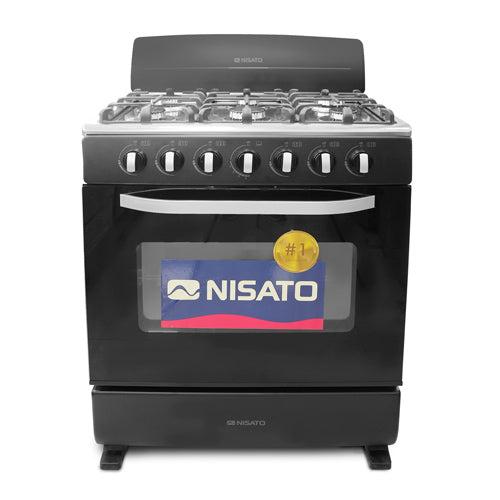 Estufa a Gas, 30”, NE-7630RNPHFMS, Nisato, 6 quemadores con mesa de acero inoxidable y parrillas de alambrón, Color negro