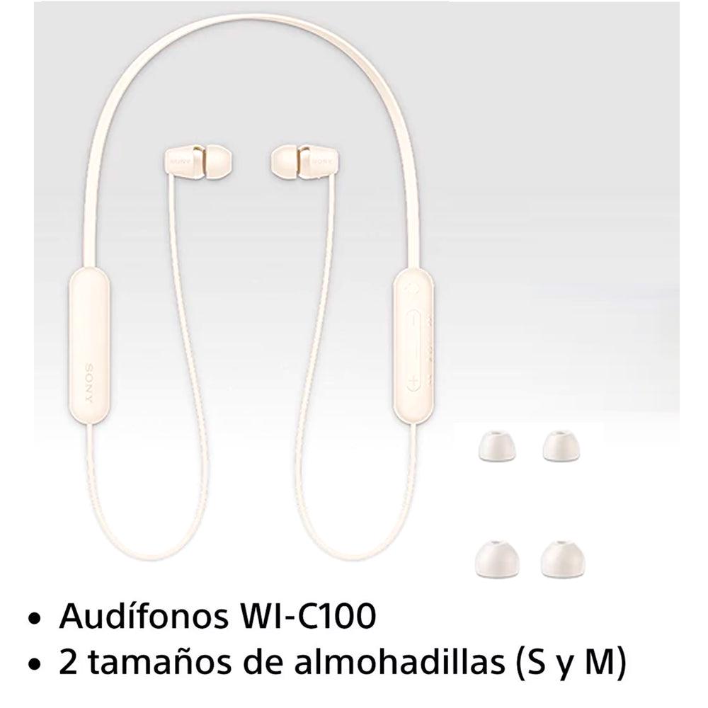Audífonos Internos Inalámbricos Sony WI-C100/CZUC Bluetooth DSEE IPX4 25 Horas de Batería Crema