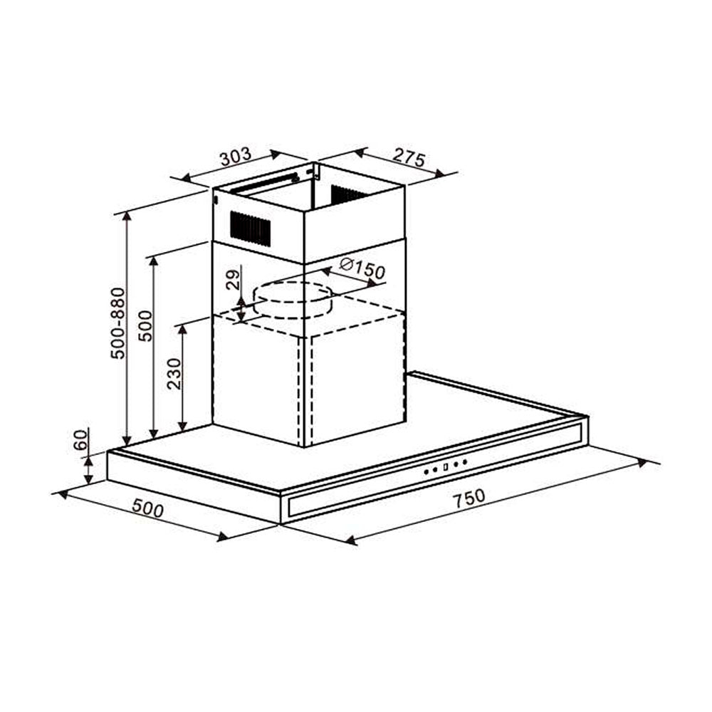 Extractor de grasa Quadrato 76 Drija, campana de acero inoxidable 3 velocidades