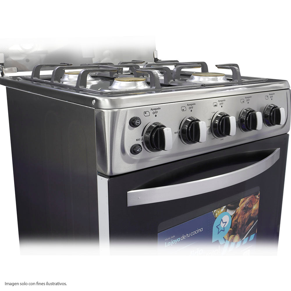 Estufa gas 24" MY-ST4QZ925-PHEL-SS Mystic 4 quemadores, encendido eléctrico color acero inoxidable