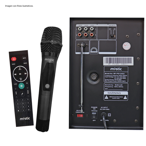 Party icon two ,MY-PS1245U Mystic, audio con Bluetooth, Micrófono inalámbrico UHF,Radio FM,Luz LED, 150W RMS