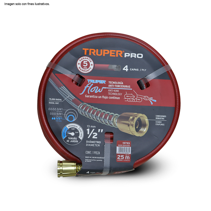 Manguera super reforzada 1/2" x 85 pies Truper.