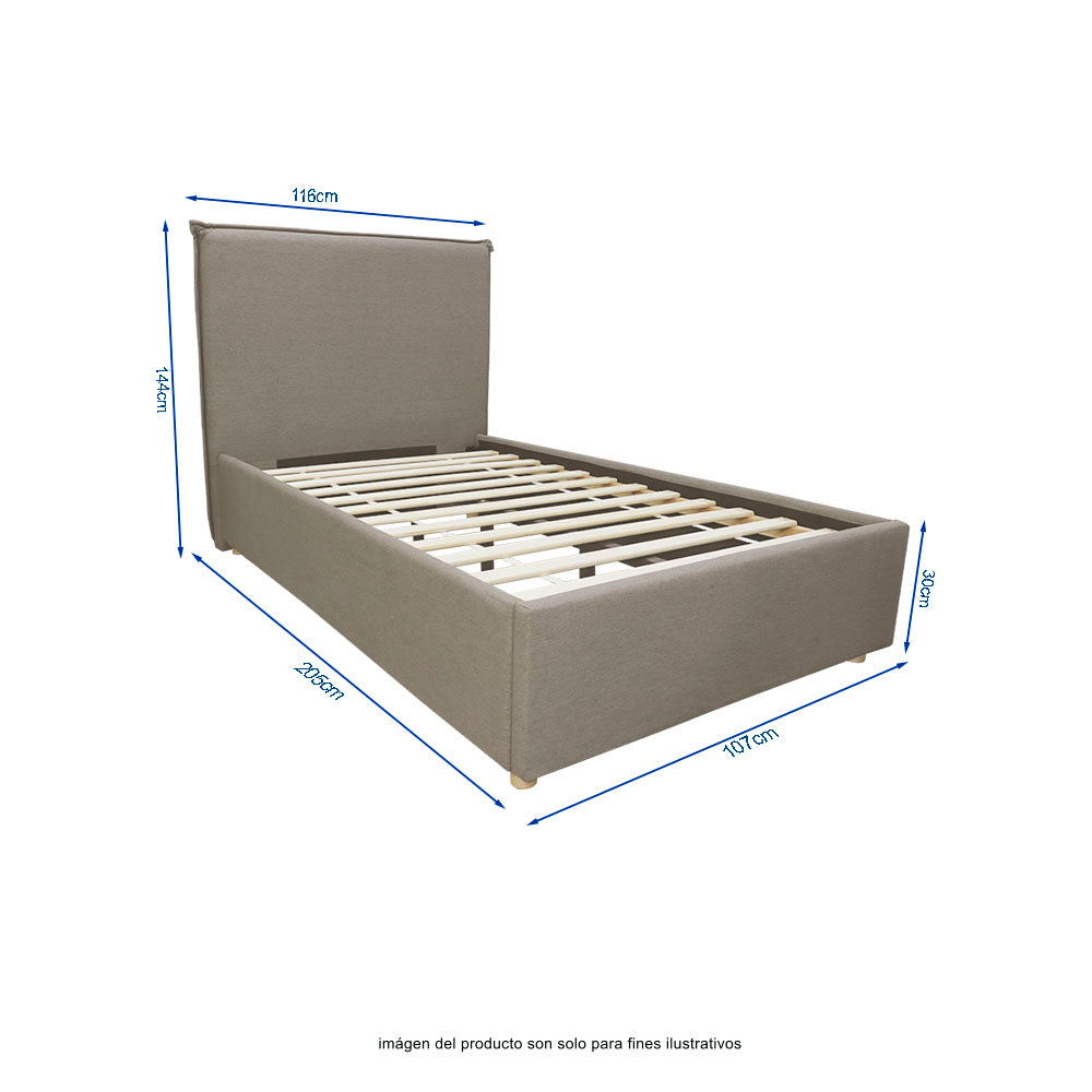 Cama Twin RUL-1807BBE estándar color beige base dormitorio