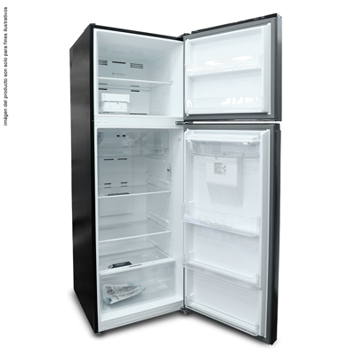 Refrigeradora 16.35pc RF-N415LSS Mystic Top Mount, Inverter, No Frost, color gris nublado, dispensador de agua, control electrónico de temperatura