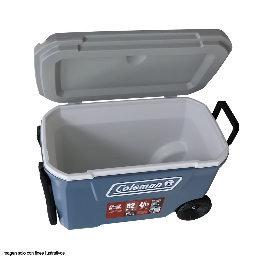 Hielera 62 Qts Serie 316 Coleman con ruedas color azul marino con gris