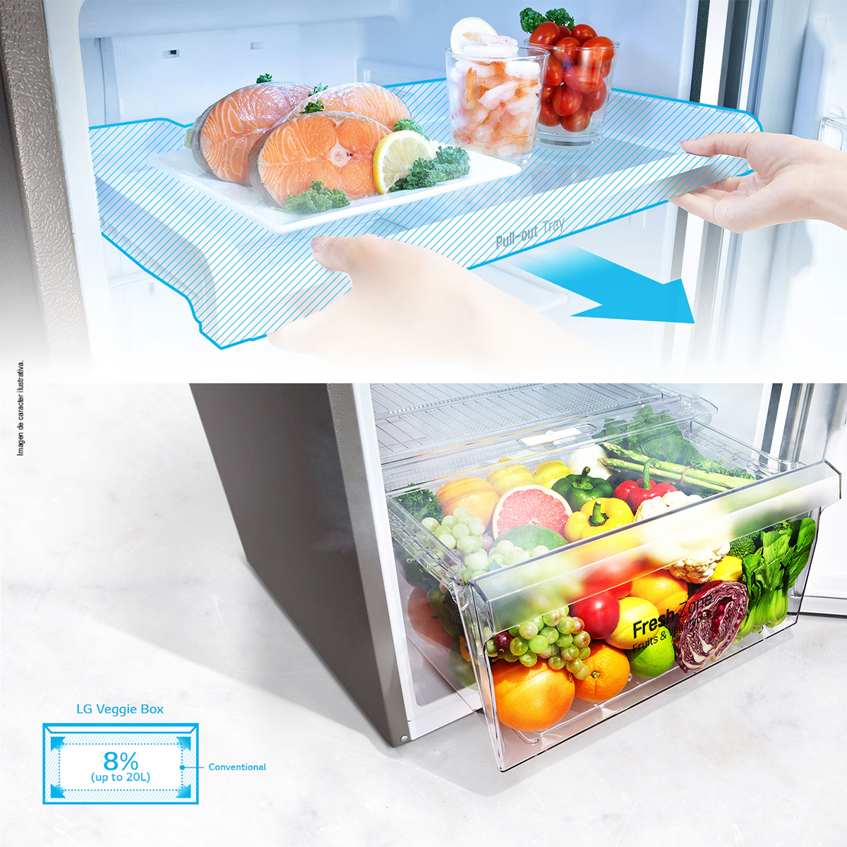 Refrigeradora 11pc, VT34WPP, LG color gris, con dispensador de agua, Linear Coolong Smart Diagnosis.