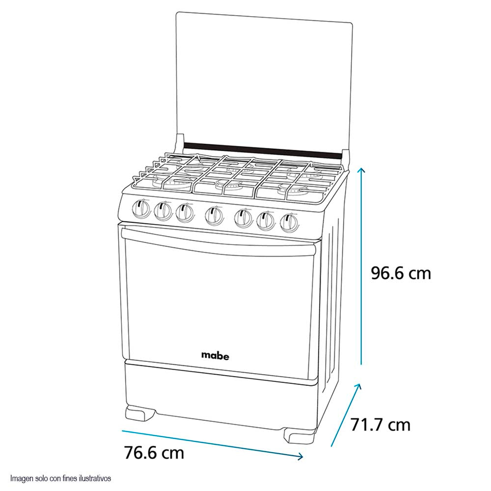 Estufa a gas de 30" WEM7659CFIS3 Mabe 6 quemadores acero inoxidable encendido eléctrico