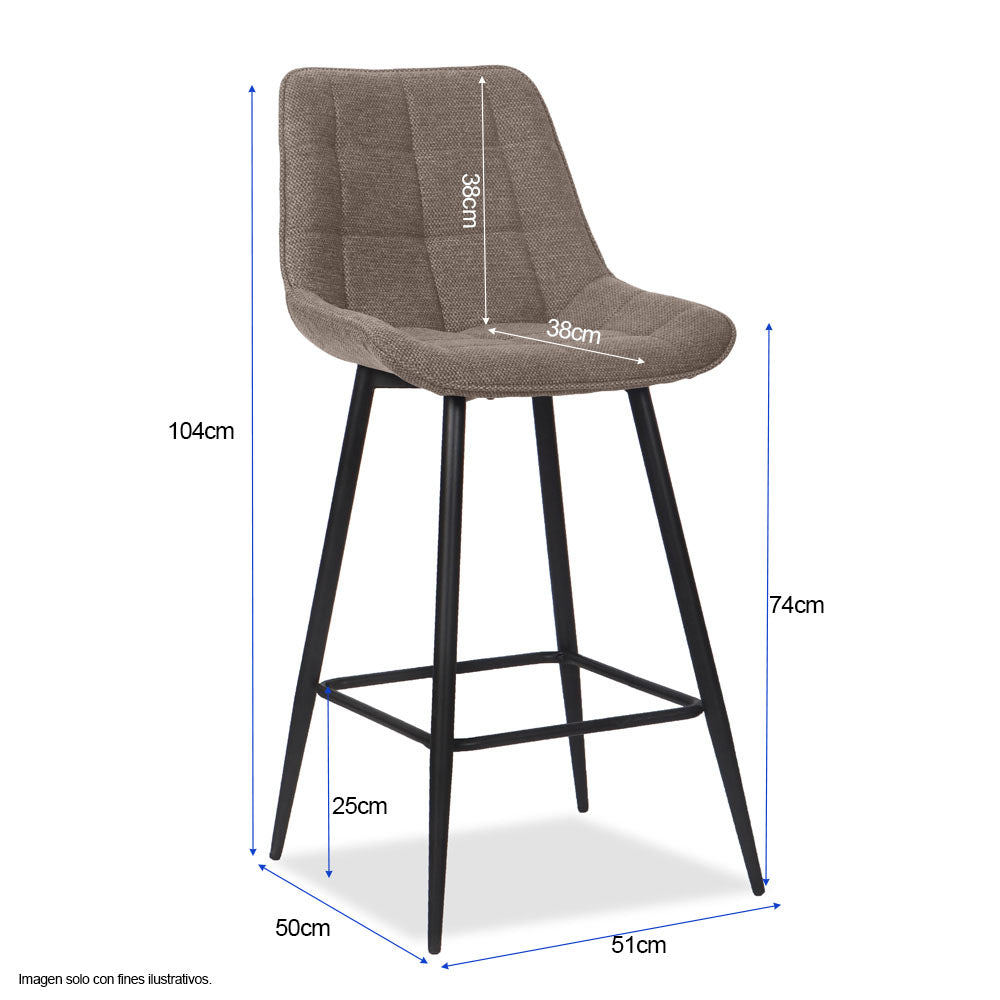 Silla de bar modelo ORIA CB-060, tela color chocolate y estructura de metal