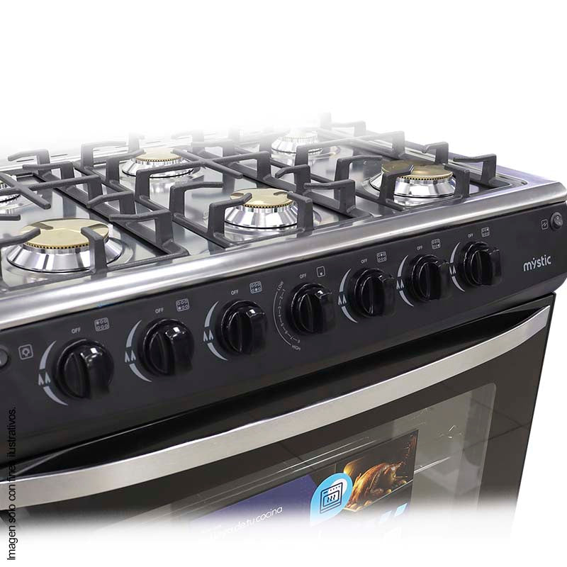 Estufa a gas 30" MY-ST6Q760-PHEL-B JADE Mystic 6 quemadores tapa de vidrio