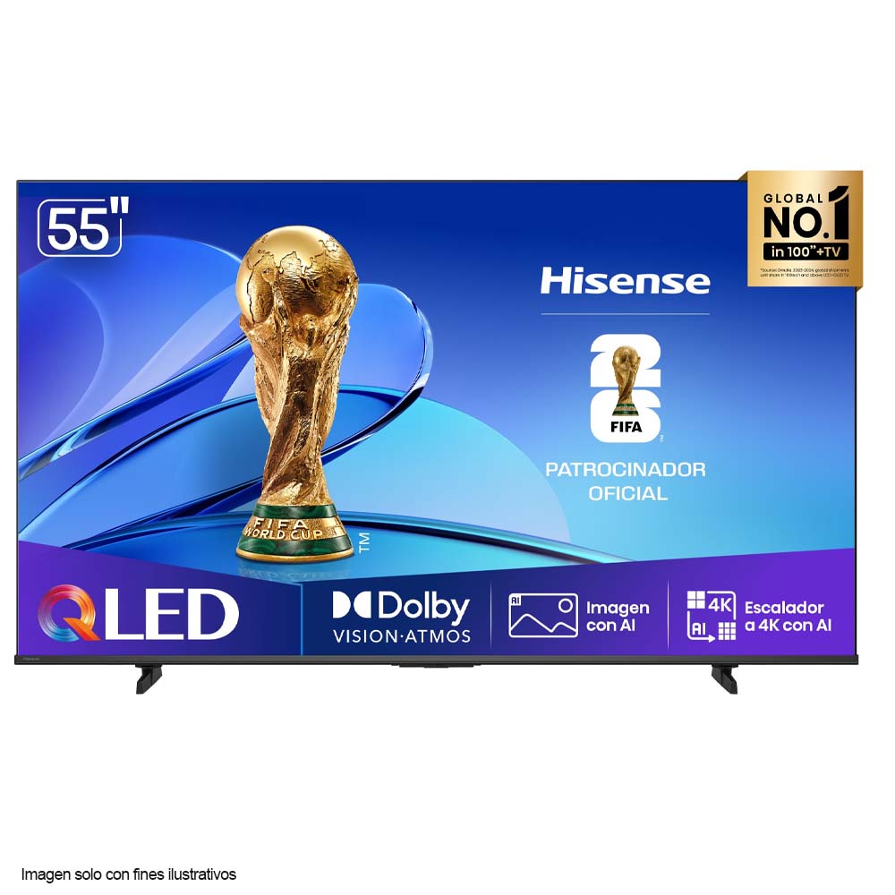 Televisor QLED Smart, 55”, 55Q6QV, Hisense, 4K UHD VIDAA con Dolby Vision Atmos