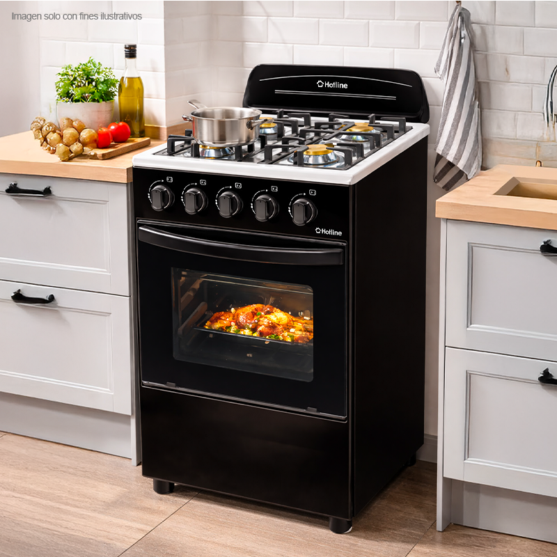 Estufa a gas de 24" | 4 quemadores | Modelo HLGR452F | parrillas de hierro fundido | Hotline | horno capacidad de 60 litros
