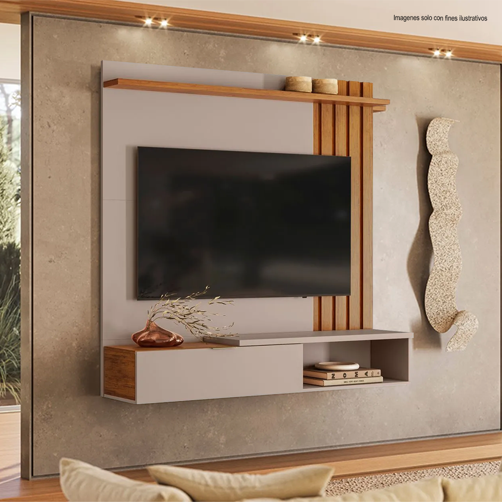 Centro de entretenimiento aereo modelo Vegas, soporta hasta pantalla de 65", color grigio fosco / canela