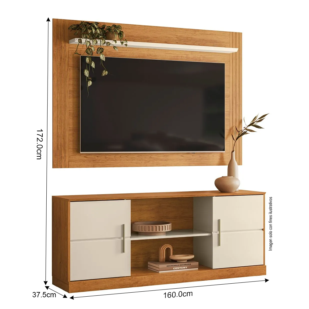 Combo Mesa y aéreo para TV, modelo Palmas, color canela / Off white para TV hasta 60 pulgadas