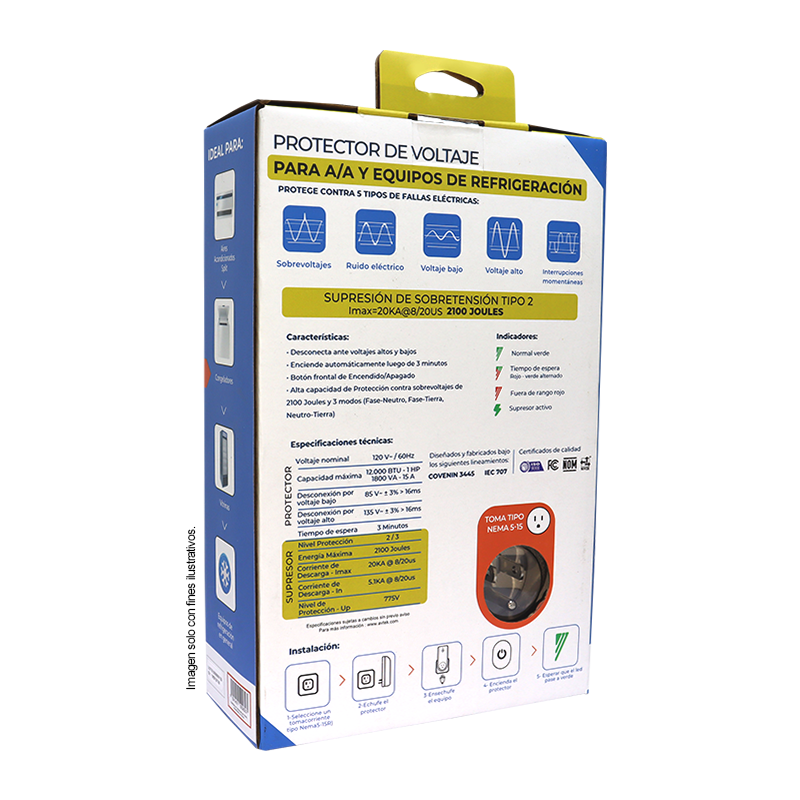 Protector de voltaje PATAS-1T515 AVTEK, para aires acondicionados y equipos de refrigeración, 15 Amp, 1HP, 120VAC-1800VA 12000BTU