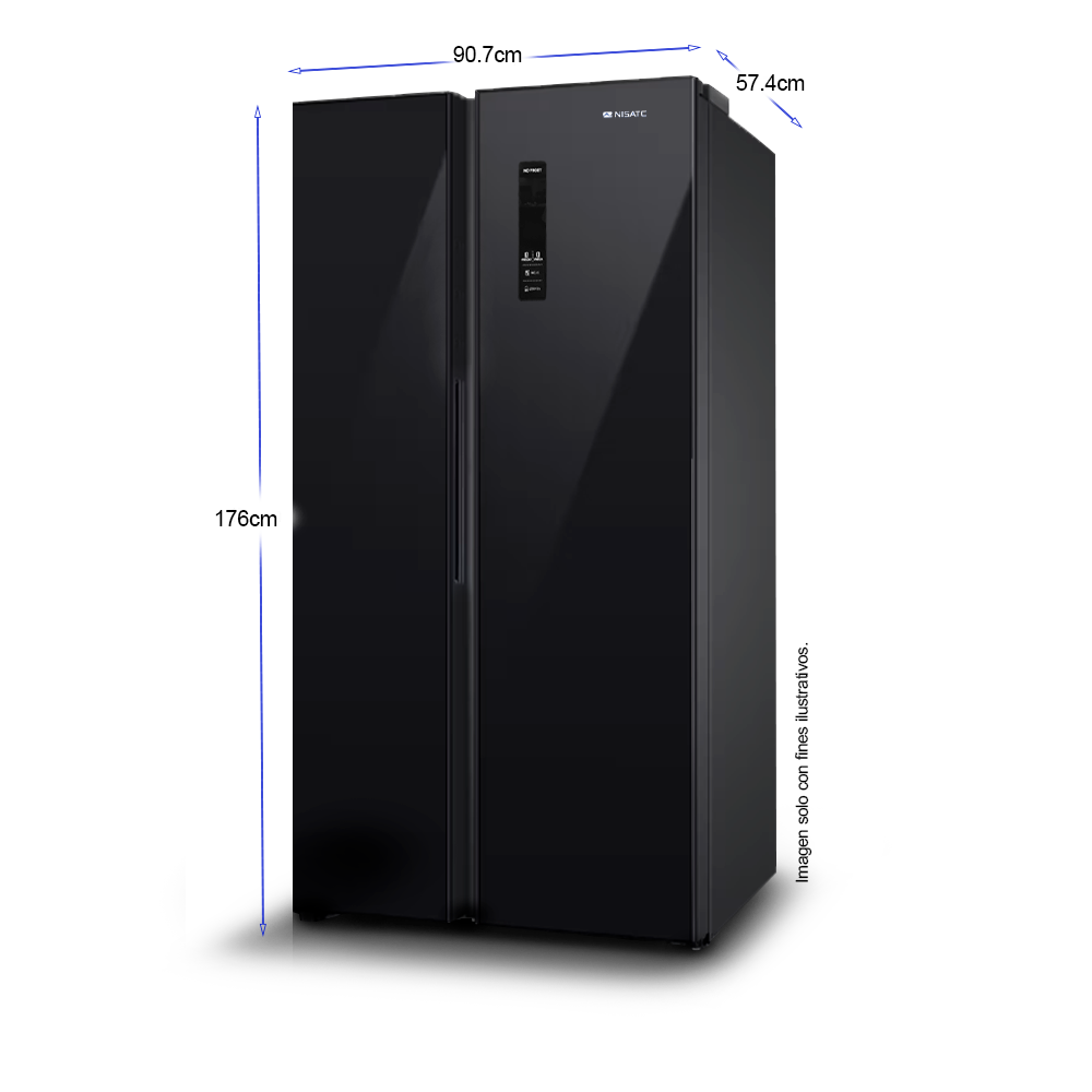 Refrigeradora 15pc Side By Side NRF-516GSMH Nisato, puerta de vidrio negro