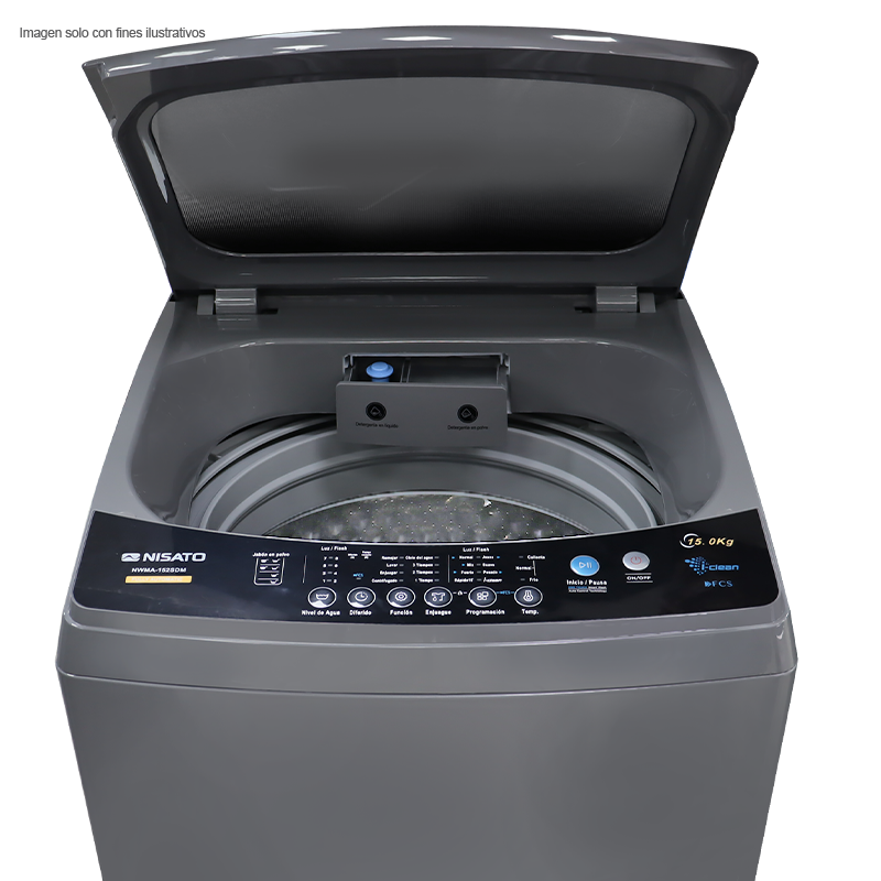Lavadora automática 15kg NWMA-152SDM Nisato, color gris, tambor de acero inoxidable