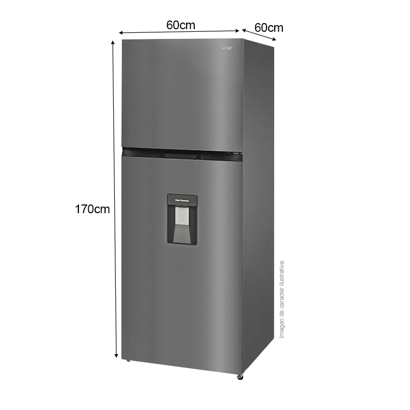 Refrigeradora 11.9 pc RF-1380SD Top Mount, Sankey, con dispensador de agua, estantería de vidrio templado.