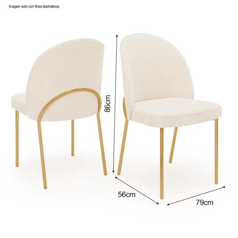 Juego de comedor mesa Liz 6 rectangular + 6 sillas Lizy color dorado / blanco perla 38911.174983333