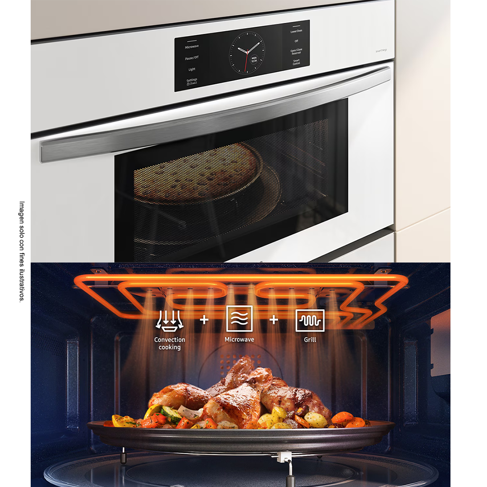 Horno empotrable eléctrico 30" NQ70CB700D12AA MICROONDAS 7.0 pc, sistema Flex Duo+ convección Dual Samsung.