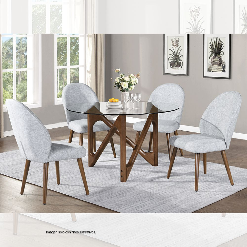 Comedor de madera 4 puestos, modelo INGRID 15-1948, mesa con sobre de vidrio, DN03415/DN03416