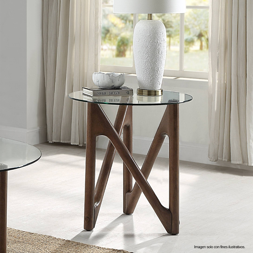 Mesa auxiliar de madera, modelo INGRID, con sobre de vidrio. LV03406