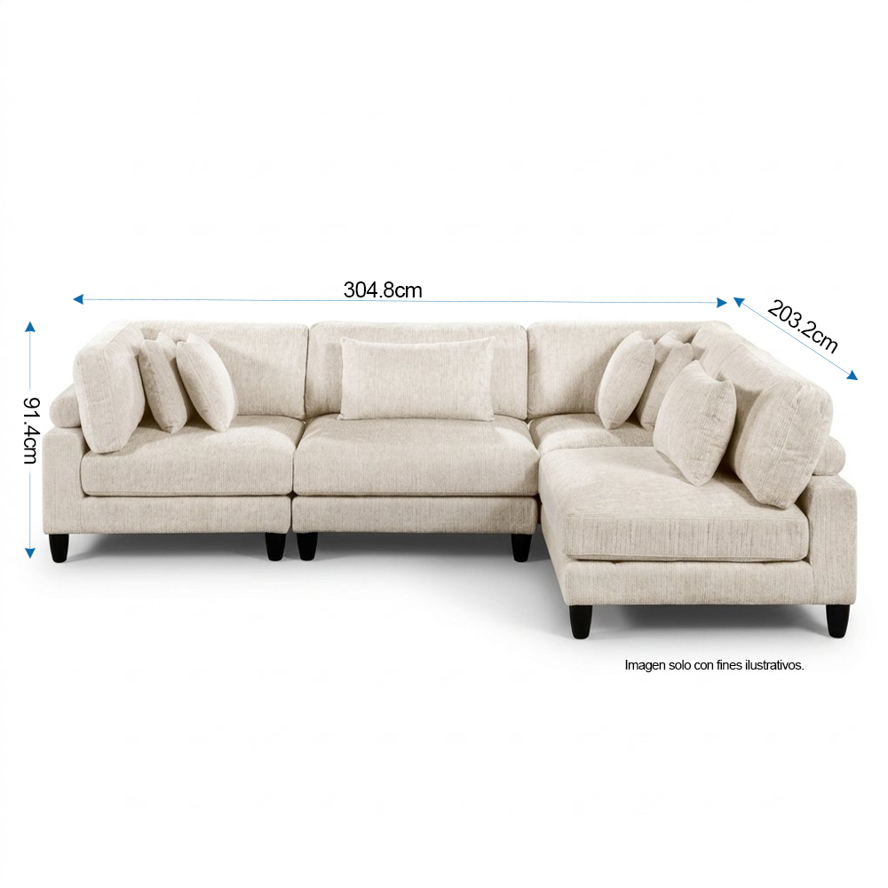 Sofá seccional modular de 4 piezas YASMIRA, color tono beige modelo 9688NBE-AC/CR en "L"