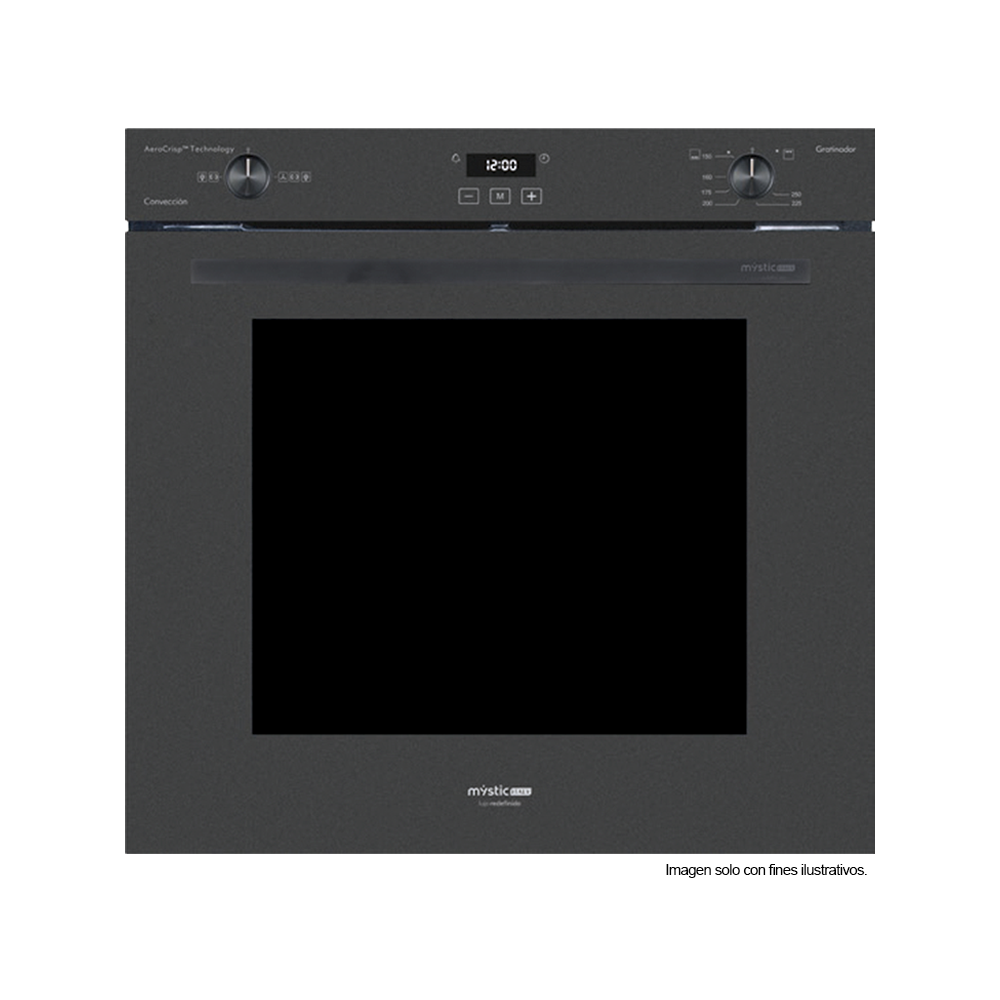 Horno empotrable a gas 76cm modelo MI-AHOG76 capacidad 110 litros, tecnología AeroCrisp, temporizador, puerta coolTouch de triple vidrio. MYSTIC