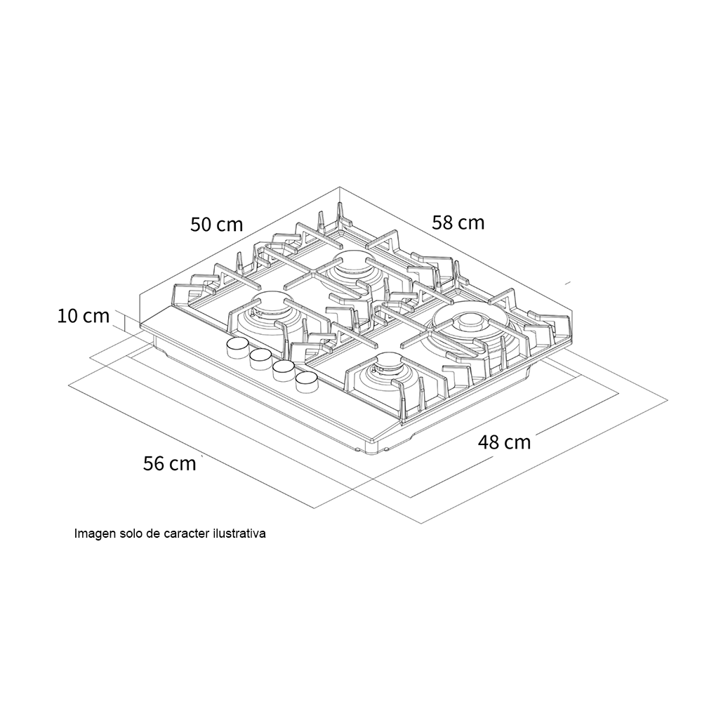 Estufa a gas 91cm, modelo Milan 91 Pro-I, acero inoxidable 304 6 quemadores de aluminio SABAF con válvula de seguridad, encendido eléctrico.