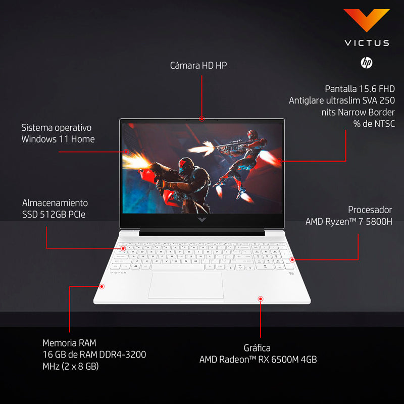 Laptop HP Gaming VICTUS 15-FB0114LA Amd Ryzen 7-5800H 16G 512G RX6500M