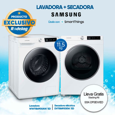 Combo de lavadora y secadora 11.5kg de carga frontal WW11B6900AW/ED + DV11B690 Samsung