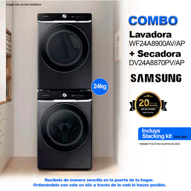 Combo de lavadora WF24A8900AV/AP y secadora DV24A8870PV/AP Samsung capacidad de 24kg