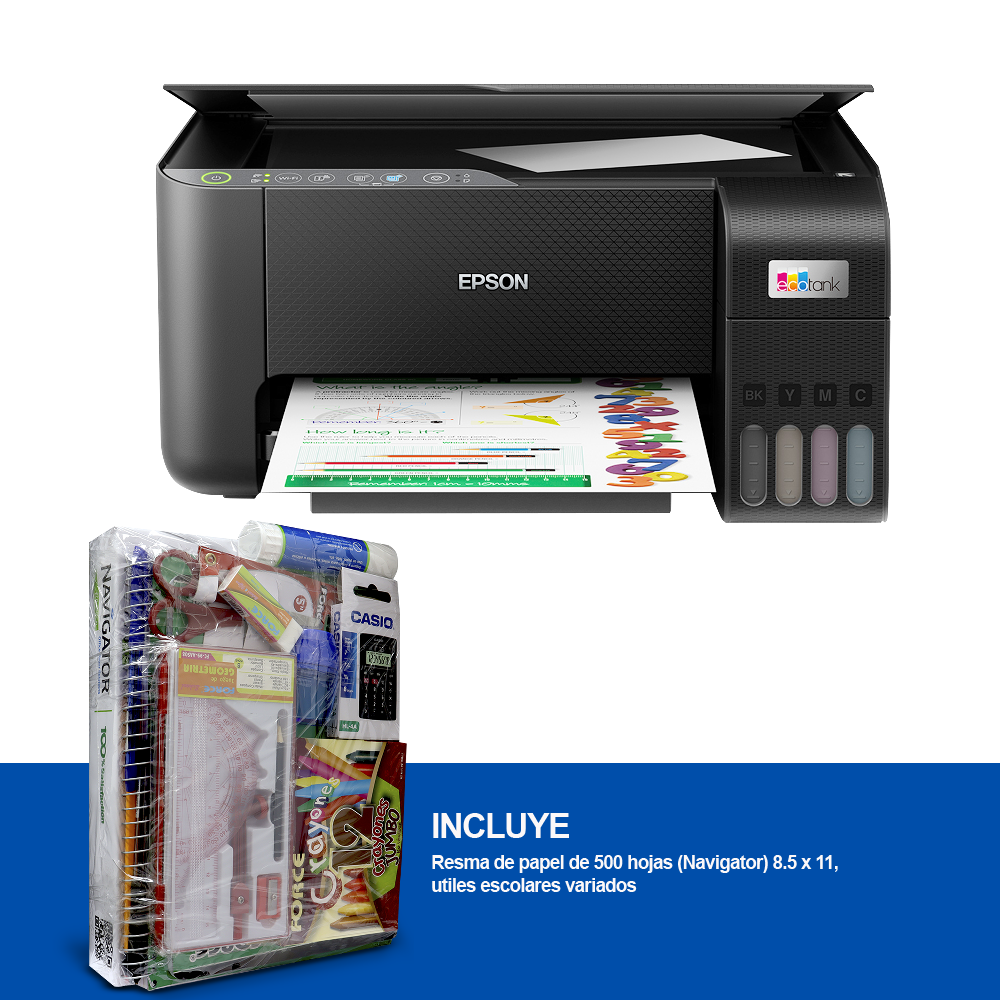 Impresora multifuncional L3250 Epson Ecotank Wi-fi, escanea Legal, en la bandeja de ADF, impresión dúplex, Ethernet, bandeja frontal 250 hojas
