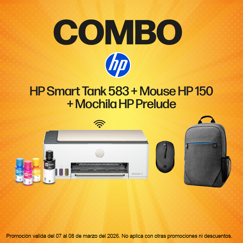 Combo HP Impresionante, impresora Smart Tank 583 + mouse HP 150 + mochila HP Prelude