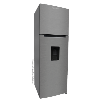 Refrigeradora 8.6pc NRF-288SWDHM Nisato, Top Mount color gris, bandeja de vidrio templado