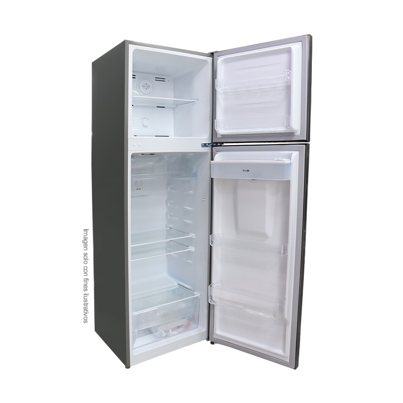 Refrigeradora 8.6pc NRF-288SWDHM Nisato, Top Mount color gris, bandeja de vidrio templado