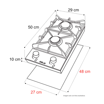 Estufa a gas Milan 30cm, 2 quemadores SABAF, acero inoxidable 304. encendido eléctrico. DRIJA
