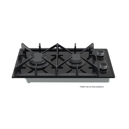 Estufa empotrable a gas vitroceramica modelo Tosacna 20, 2 quemadores, perillas de lujo.