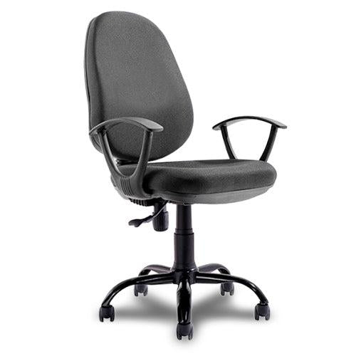 SILLA SECRETARIAL DC-31 CON BRAZOS ASIENTO Y RESPALDAR DE MICROFIBRA COLOR NEGRA