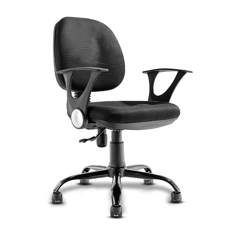 Silla secretarial DC-101 ergonómica con brazos tapizada con tela damasco negro