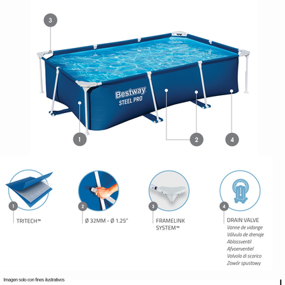 Piscina rectangular 56403 Serie Steel Pro, 102" X 67" X 24", 2.59 X 1.70