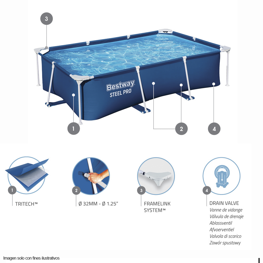 Piscina rectangular 56403 Serie Steel Pro, 102" X 67" X 24", 2.59 X 1.70