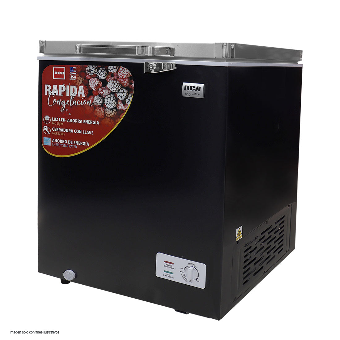 Congelador horizontal 5 pc RCSF54DA RCA color negro cierre con llave