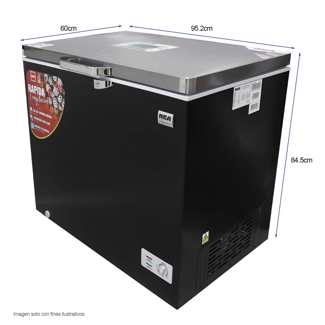 Congelador Horizontal 9pc RCSF91DA RCA luz LED cierre con llave